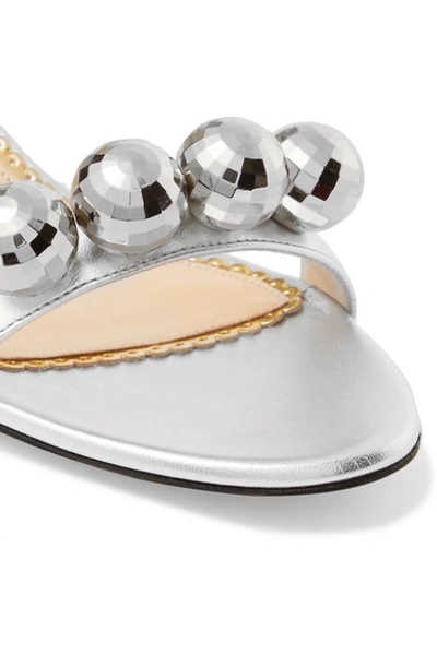 Shop Charlotte Olympia Tara Embellished Metallic Leather Sandals In Silver