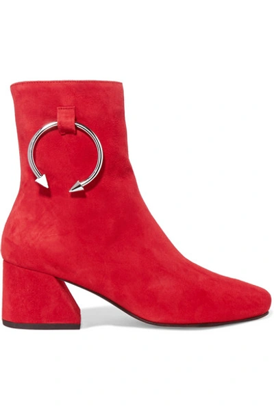 Shop Dorateymur Nizip Embellished Suede Ankle Boots In Red