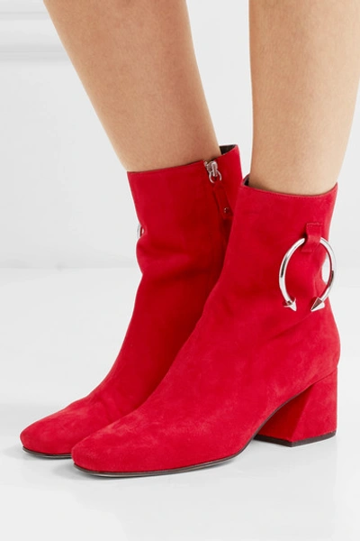 Shop Dorateymur Nizip Embellished Suede Ankle Boots In Red