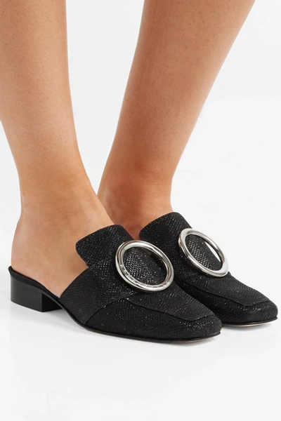 Shop Dorateymur Petrol Glittered Canvas Slippers In Black