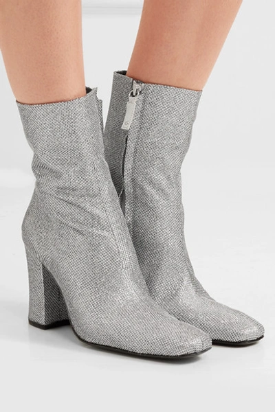 Shop Dorateymur Sybil Leek Glittered Canvas Ankle Boots In Silver