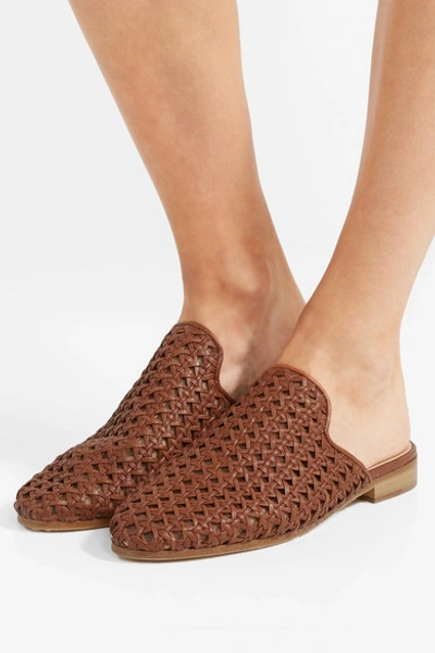 Shop Brother Vellies Woven Leather Slippers In Brown