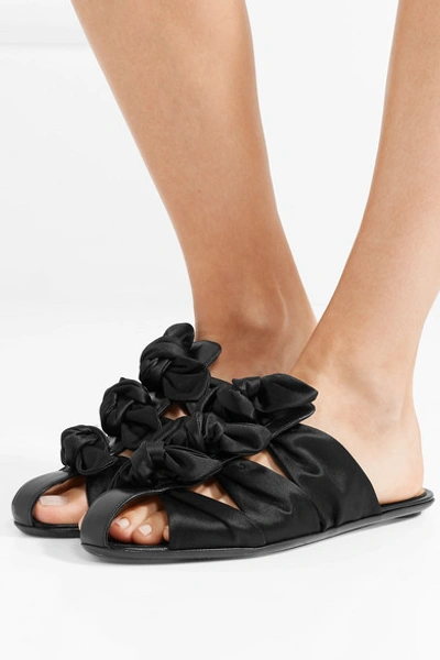 Shop The Row Capri Bow-embellished Satin And Leather Slippers In Black
