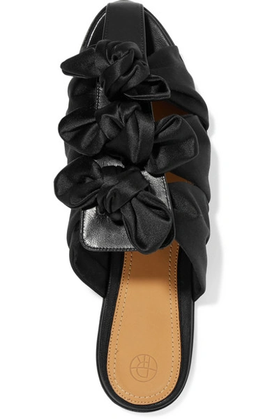 Shop The Row Capri Bow-embellished Satin And Leather Slippers In Black