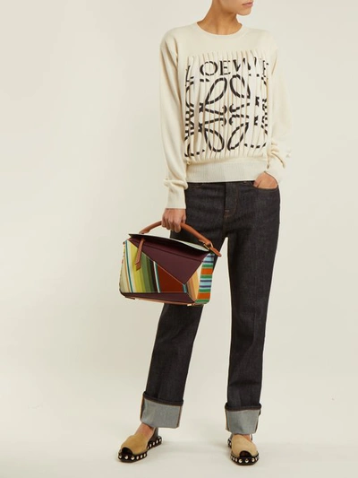 Loewe Puzzle Striped Canvas And Leather Shoulder Bag