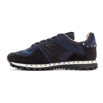 Shop Valentino Blue  Garavani Camo Rockrunner Sneakers In W22 Blue