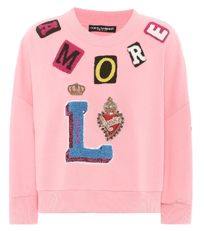 Shop Dolce & Gabbana Embellished Cotton Sweatshirt In Pink