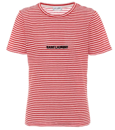 Shop Saint Laurent Striped Cotton T-shirt In Red