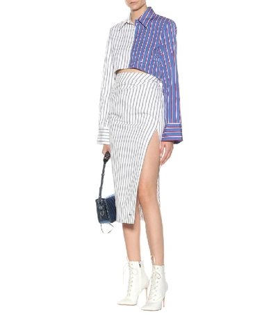 Shop Off-white Cropped Striped Cotton Shirt In Blue