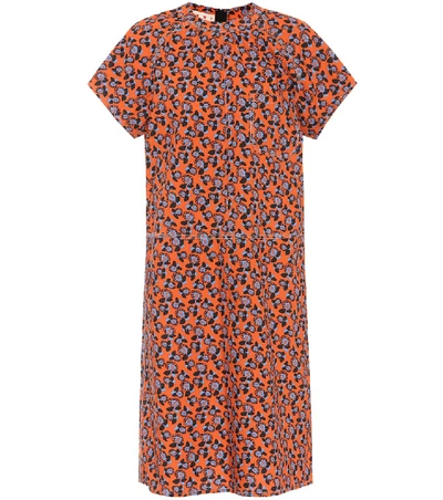 Shop Marni Floral Printed Cotton Dress In Red
