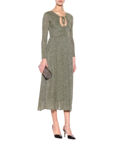 Shop Alexa Chung Metallic Knit Maxi Dress In Green