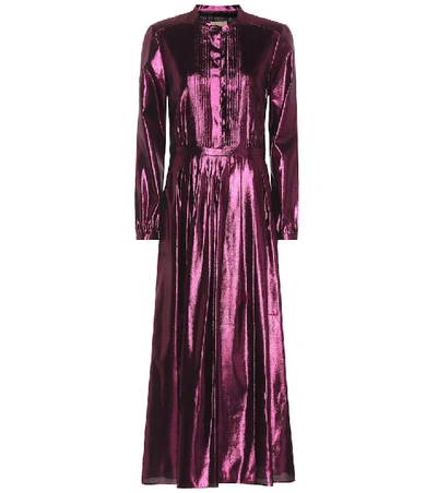 Shop Burberry Metallic Silk-blend Maxi Dress In Pink