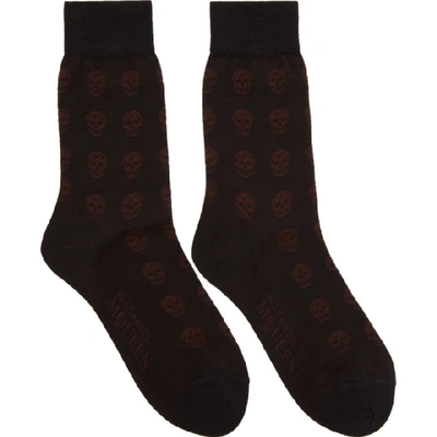 Shop Alexander Mcqueen Black And Brown Short Skull Socks In 1079blkbeig