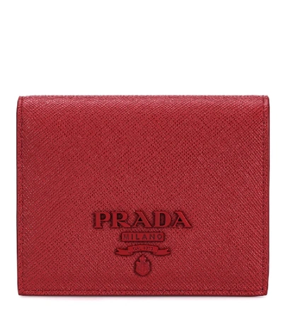 Shop Prada Leather Wallet In Red