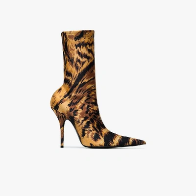 Shop Balenciaga Leopard Knife 110 Sock Boots In Brown