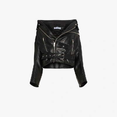 Shop Balenciaga Swing Leather Biker Jacket In Black
