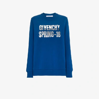 Shop Givenchy Metallic Logo Sweatshirt In Blue