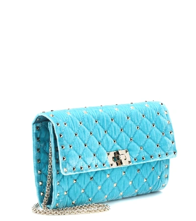 Shop Valentino Rockstud Spike Velvet Shoulder Bag In Blue