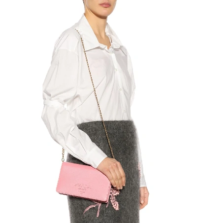 Shop Prada Saffiano Leather Shoulder Bag In Pink