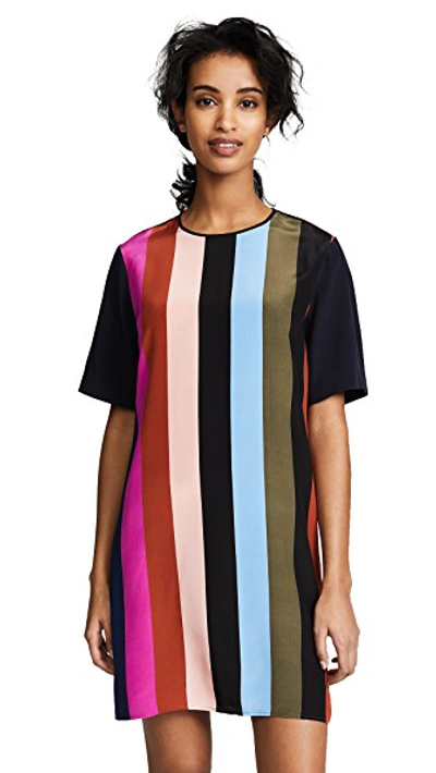 Shop Diane Von Furstenberg Short Sleeve Mini Fluid Dress In Carson Stripe/multi
