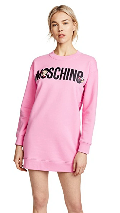 Shop Moschino Logo Tee Dress In Pink