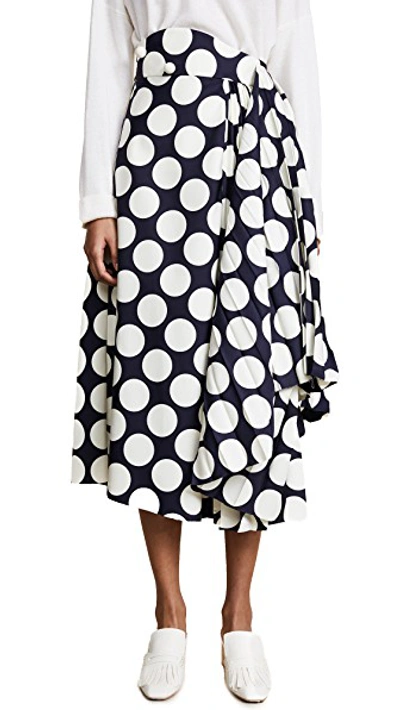 Shop A.w.a.k.e. Giant Polka Dot Skirt With Pleats In Navy/off White