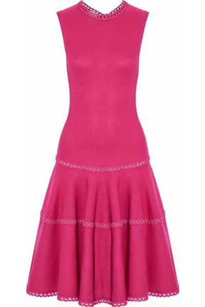 Shop Oscar De La Renta Woman Fluted Wool And Silk-blend Dress Pink