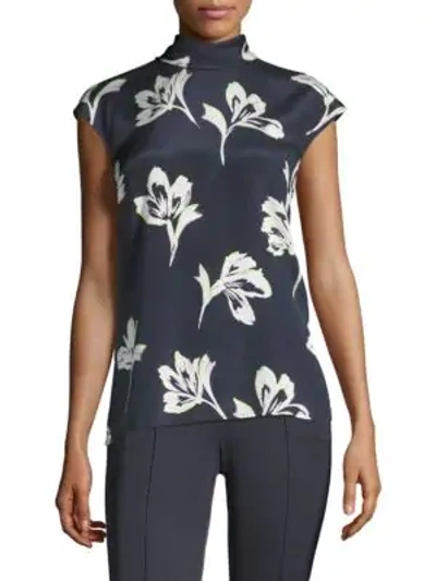 Shop St John Falling Floral Print Stretch Top In Anthracite Multi