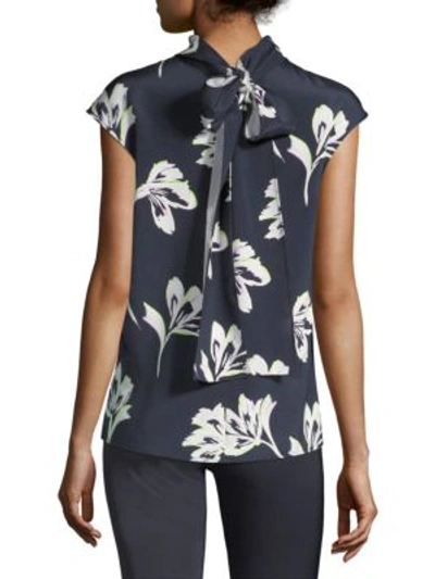 Shop St John Falling Floral Print Stretch Top In Anthracite Multi