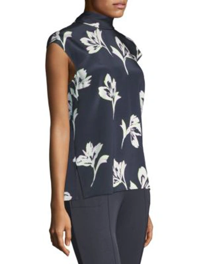 Shop St John Falling Floral Print Stretch Top In Anthracite Multi