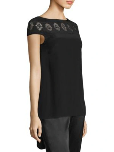 Shop St John Embroidered Cut-out Beaded Silk Top In Caviar Multi