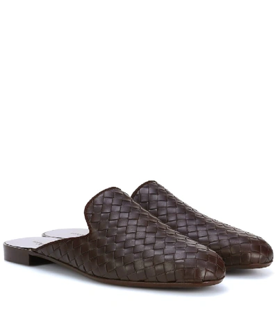 Shop Bottega Veneta Intrecciato Leather Slippers In Brown