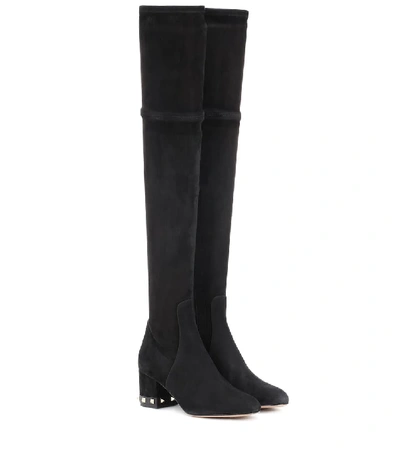 Shop Valentino Garavani Rockstud Suede Over-the-knee Boots In Black