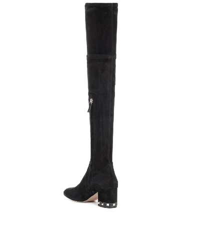 Shop Valentino Garavani Rockstud Suede Over-the-knee Boots In Black