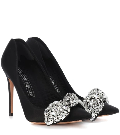 Shop Alexander Mcqueen Crystal-embellished Satin Pumps In Black