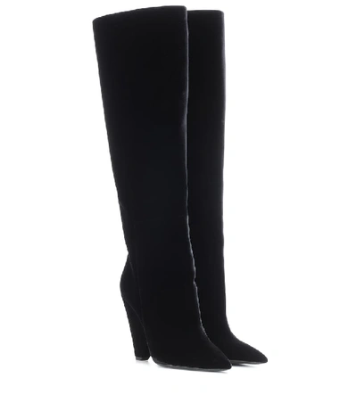 Shop Saint Laurent Niki 105 Velvet Boots In Black
