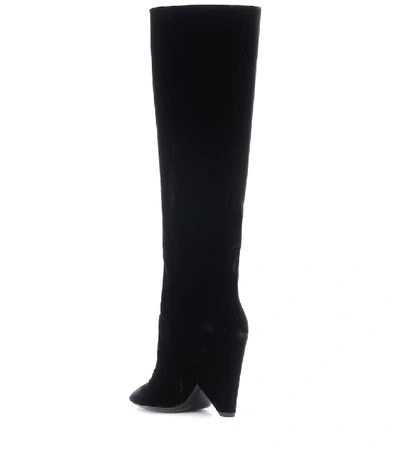 Shop Saint Laurent Niki 105 Velvet Boots In Black