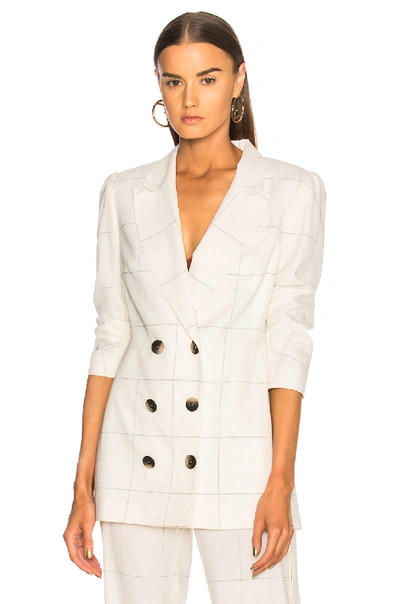 Shop Zeynep Arcay Plaid Double Breasted Blazer In White,checkered & Plaid