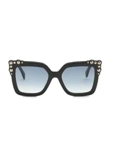 Shop Fendi 52mm Crystal-embellished Square Sunglasses In Black/aqua