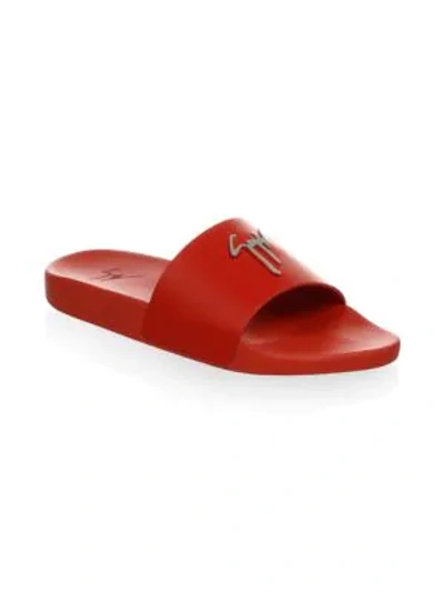 Shop Giuseppe Zanotti Leather Pool Slides In Red