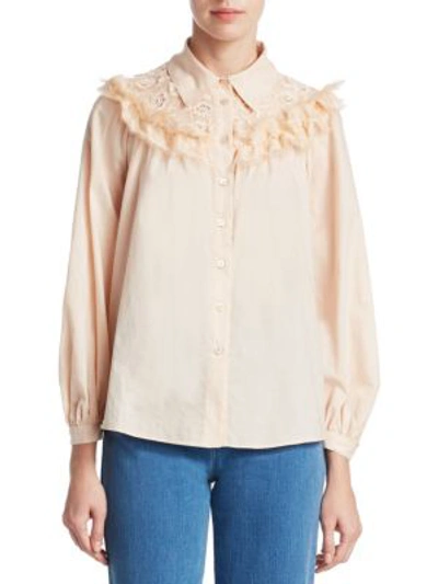 Shop See By Chloé Lace Neck Blouse In Honey Nude