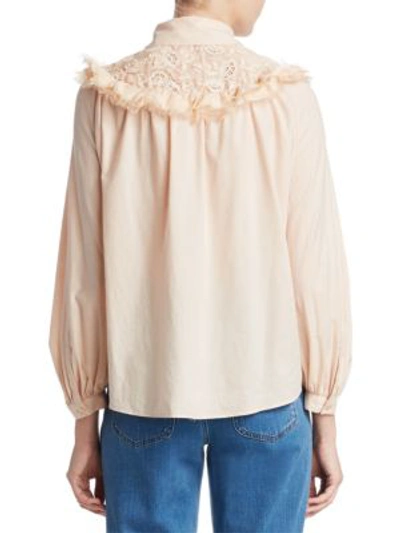 Shop See By Chloé Lace Neck Blouse In Honey Nude