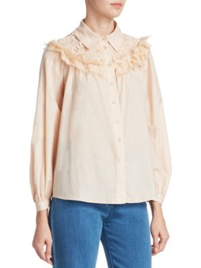 Shop See By Chloé Lace Neck Blouse In Honey Nude