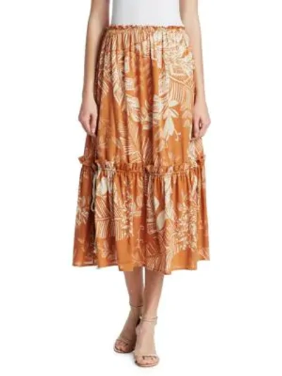 Shop See By Chloé Drawn Floral Midi Skirt In Brown Beige