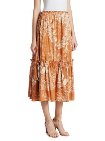 Shop See By Chloé Drawn Floral Midi Skirt In Brown Beige
