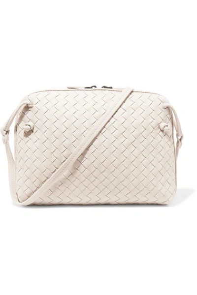 Shop Bottega Veneta Nodini Small Intrecciato Leather Shoulder Bag In Ivory