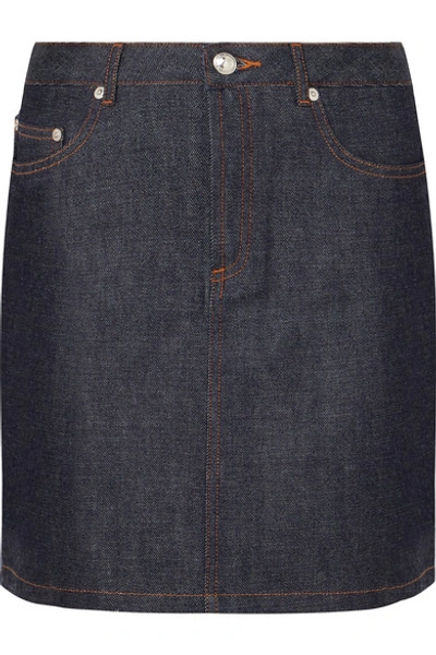 Shop Apc Standard Denim Mini Skirt In Dark Denim