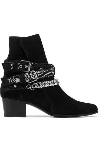 Shop Amiri Bandana Buckled Suede Ankle Boots In Black