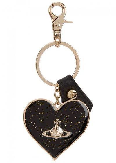 Shop Vivienne Westwood Mirror Heart Black Glittered Keyring