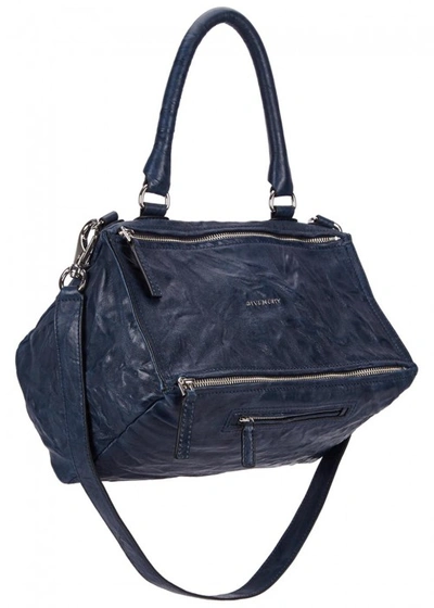 Shop Givenchy Pandora Navy Crinkled Leather Shoulder Bag